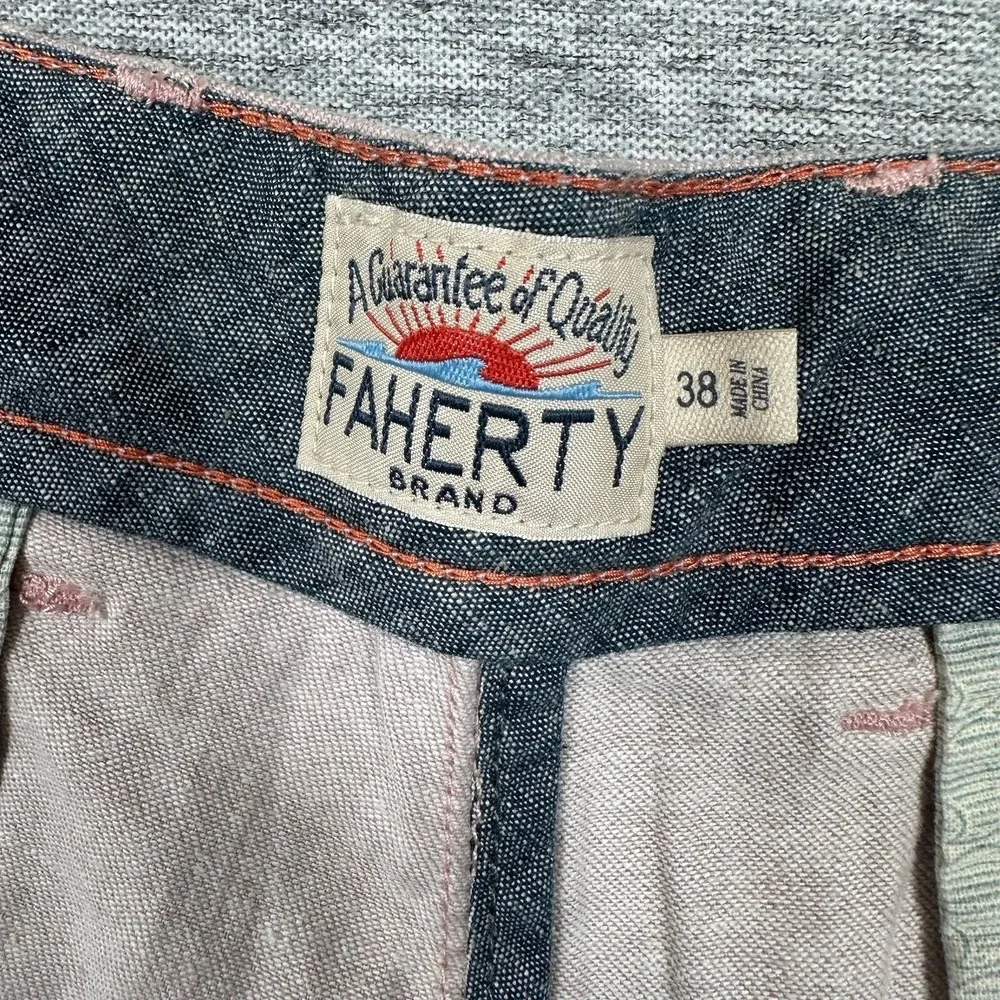 Faherty Shorts Mens Size 38 Pink Tradewinds Linen Black Drawstring Outdoor